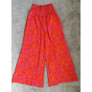 Caribbean Joe Wide Leg Tropical Pink Orange Palm Pants-Size S